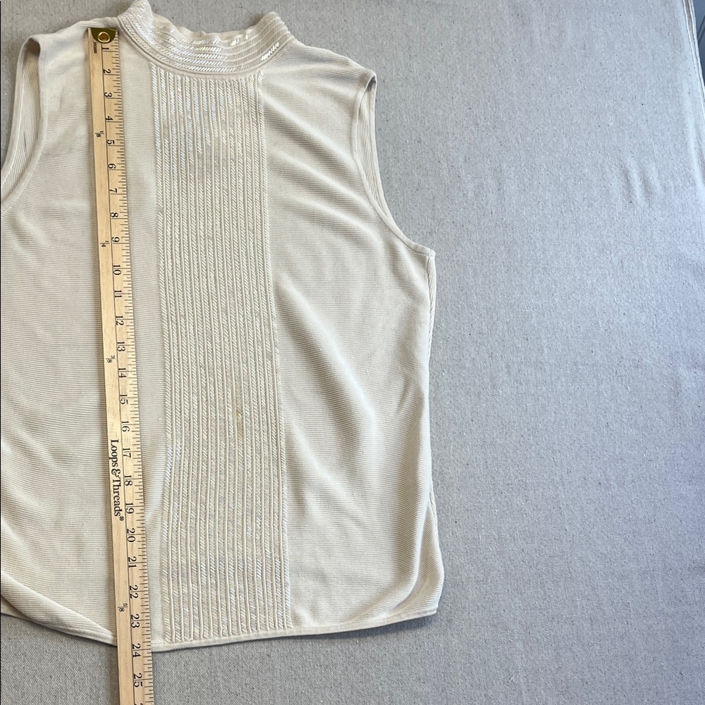 Liz Claiborne Petite Sleeveless Beaded Cream Top Ivory Size L - Picture 7 of 12
